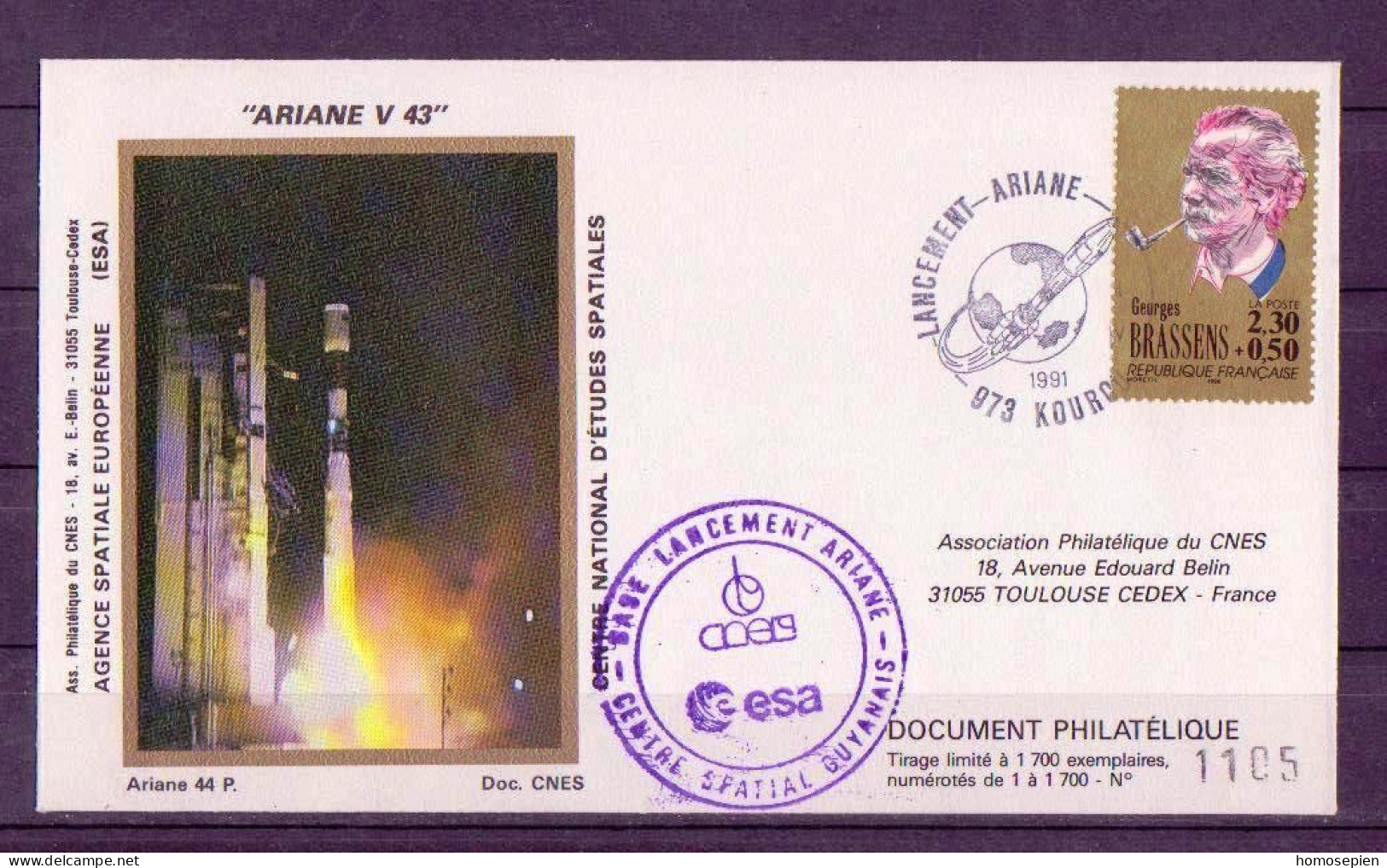 Espace 1991 04 05 - CNES - Ariane V43 - Pochette Complète - Europa