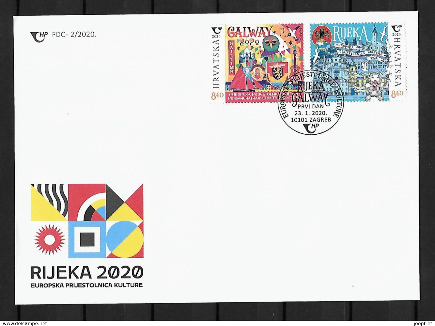 2020 Joint Croatia And Ireland, FDC CROATIA WITH 2 STAMPS: European Capital Of Culture - Emissions Communes