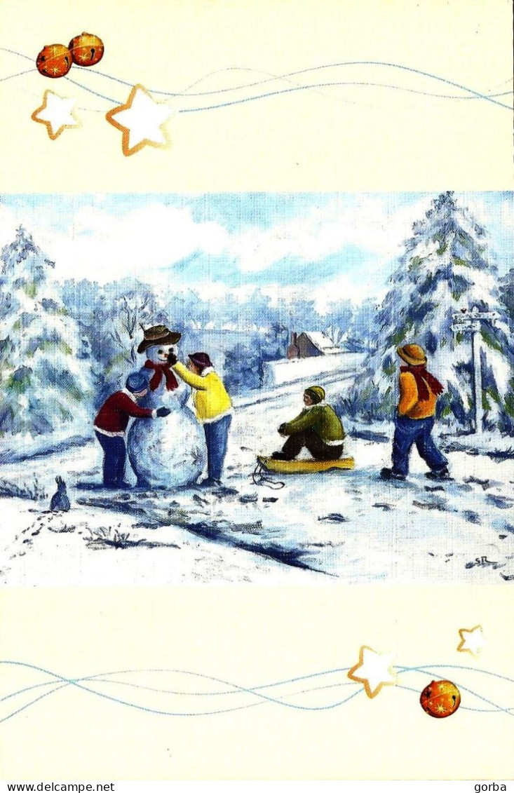 *CPM Double - Carte De Noël - "Plaisirs D'Hiver" - Peinture De Simon RIZZ - Autres & Non Classés