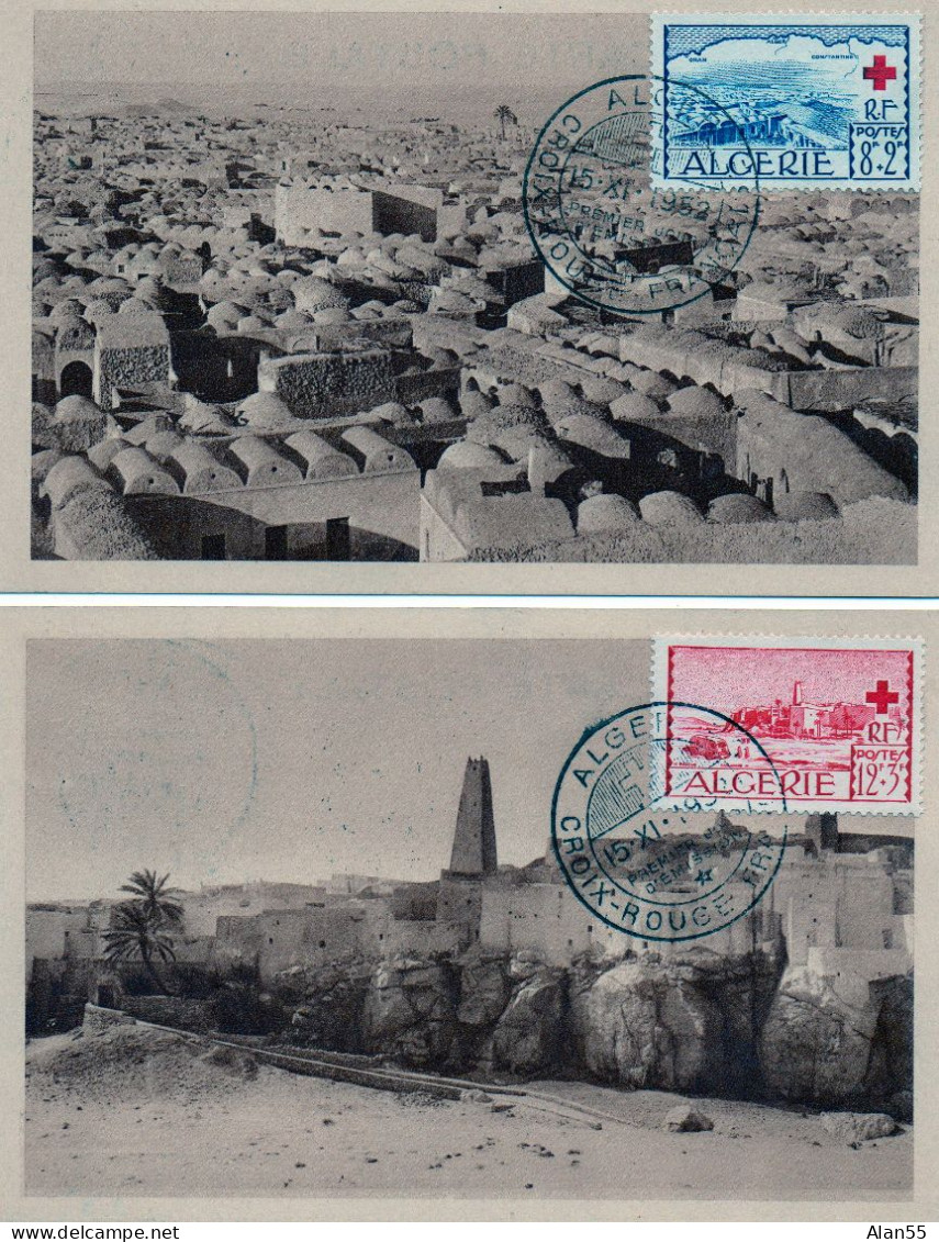 ALGERIE.1952. CROIX-ROUGE. VUES "BOU NOURA" ET "EL OEUD". 2 Cartes Maximum. - Red Cross