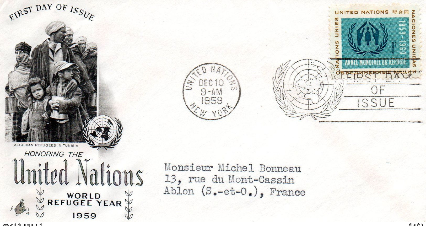 ONU.1959."AIDE AUX REFUGIES".FDC - Réfugiés