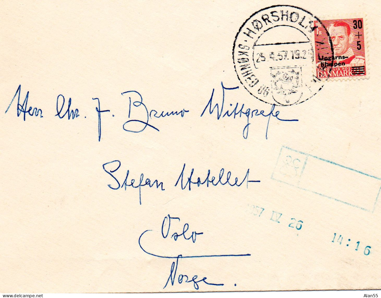 DANEMARK.1957. "AIDE AUX REFUGIES HONGROIS".Y&T 374. LETTRE Pour La Norvège - Flüchtlinge