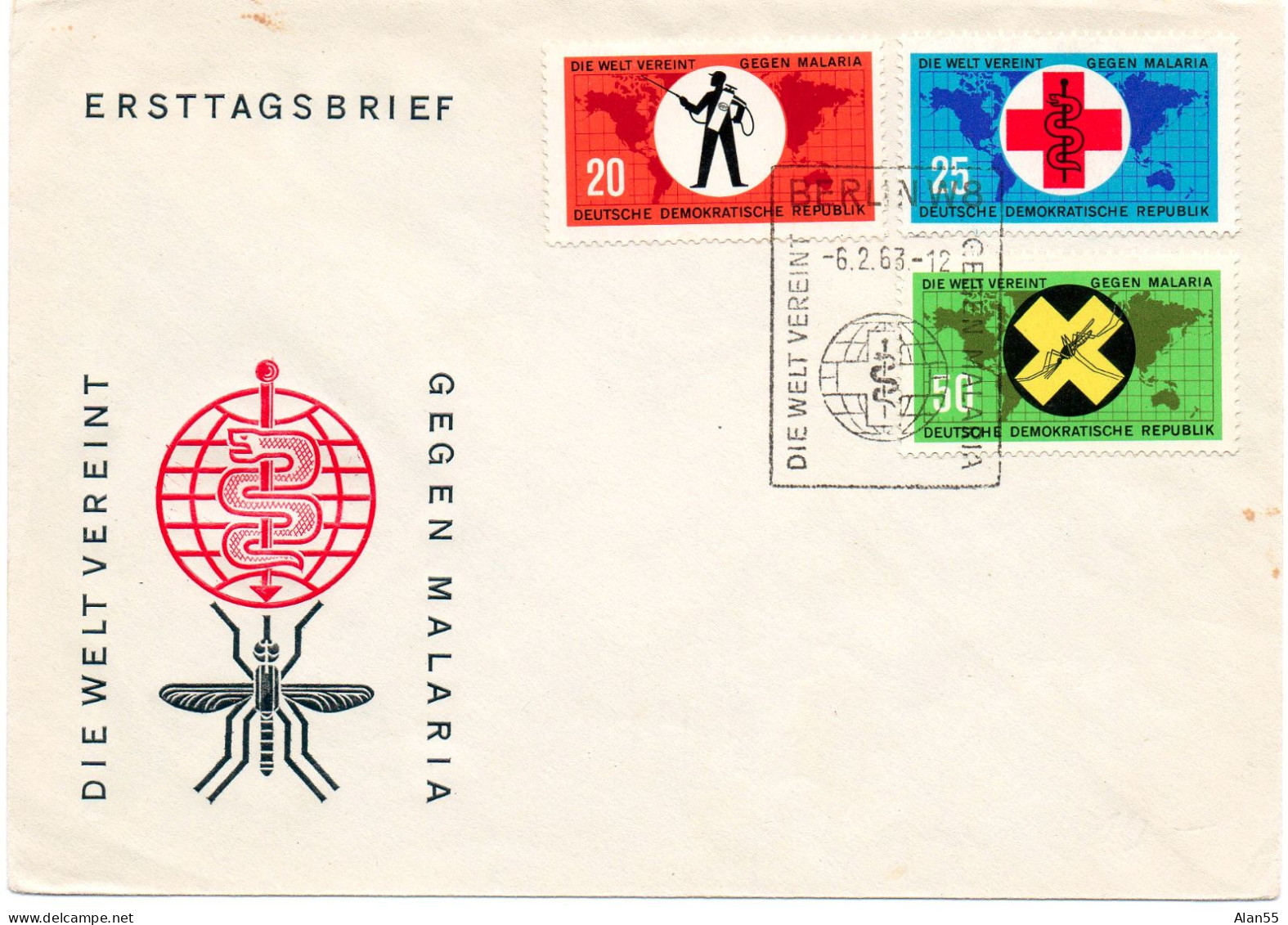 ALLEMAGNE DDR.1963. FDC "ERADICATION DU PALUDISME".(MALARIA).CROIX-ROUGE. - Malattie