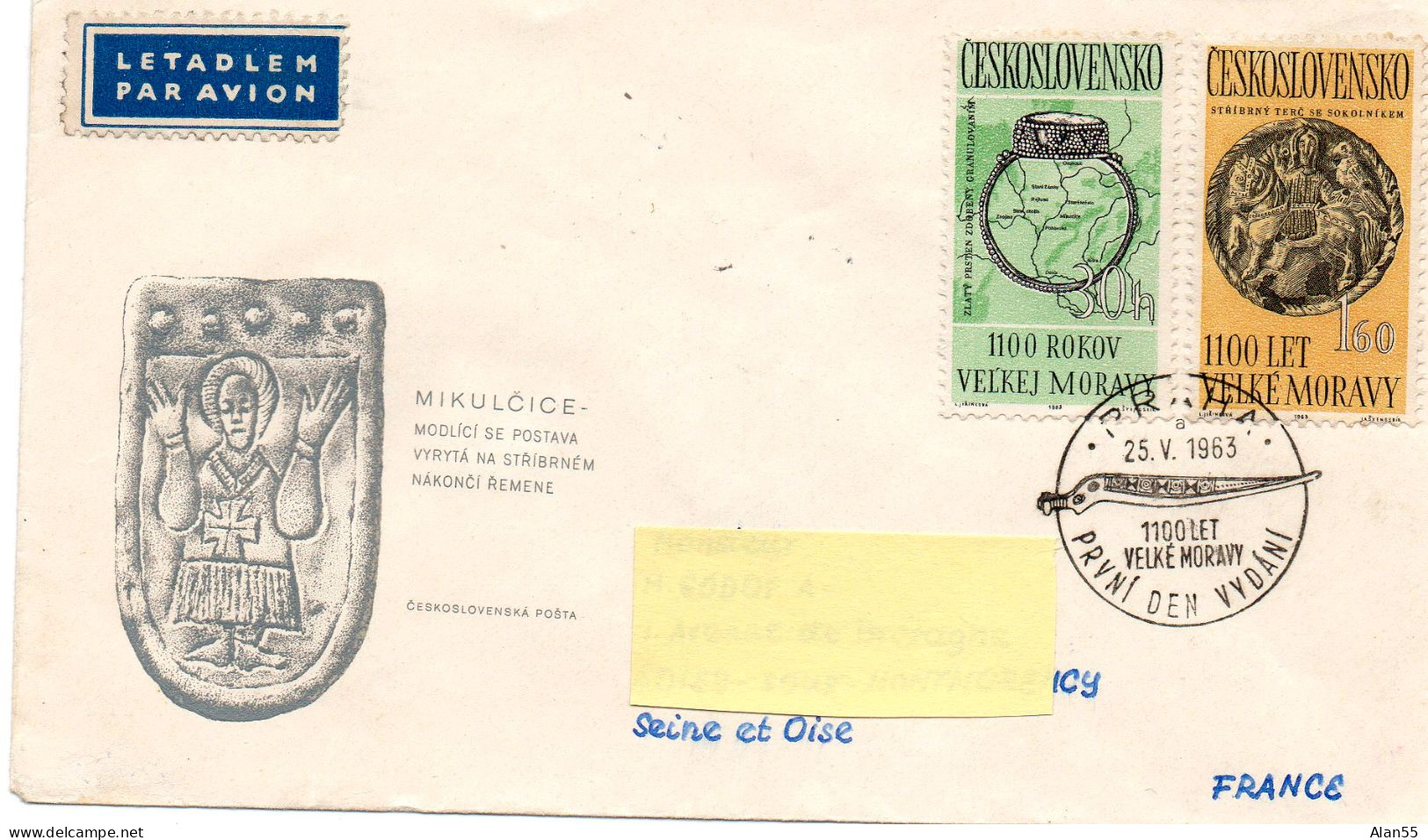 TCHECOSLOVAQUIE.1963.Moravia 1100th Anniversary . FDC AYANT VOYAGE POUR  LA FRANCE. - Fabbriche E Imprese