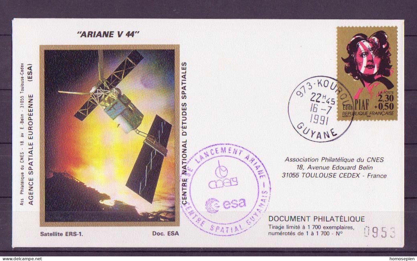 Espace 1991 07 17 - CNES - Ariane V44 - Pochette Complète - Europe