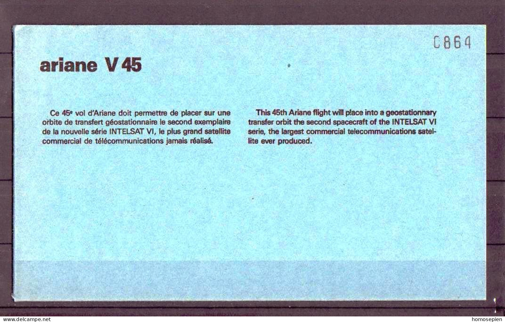 Espace 1991 08 15 - CNES - Ariane V45 - Pochette Complète - Europe