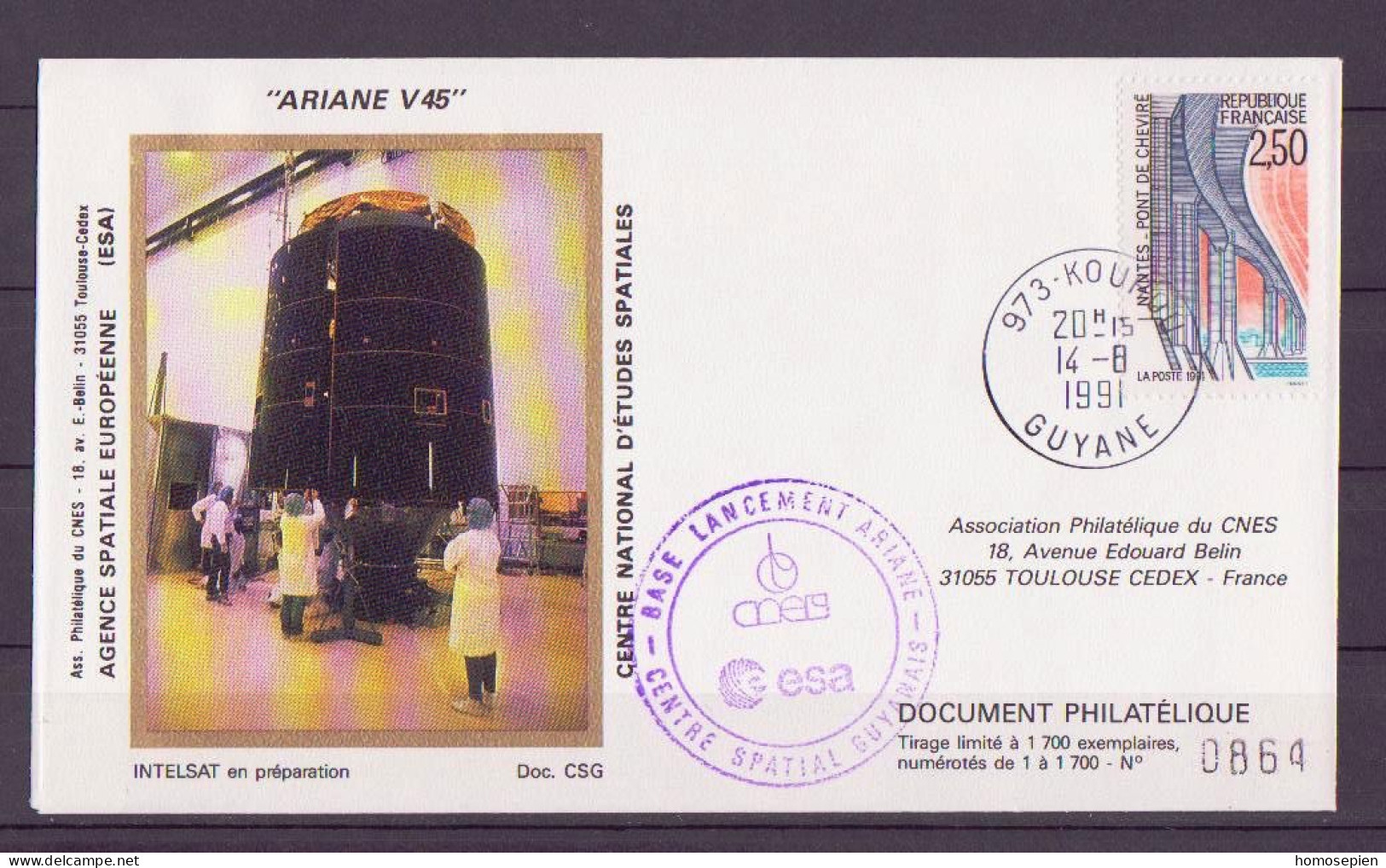 Espace 1991 08 15 - CNES - Ariane V45 - Pochette Complète - Europe