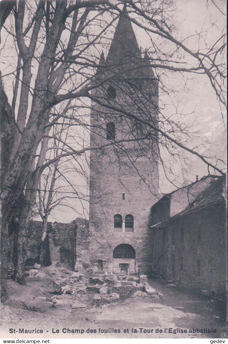 St Maurice VS, Le Champ Des Fouilles Et La Tour De L'Eglise Abbatiale (4755) - Saint-Maurice