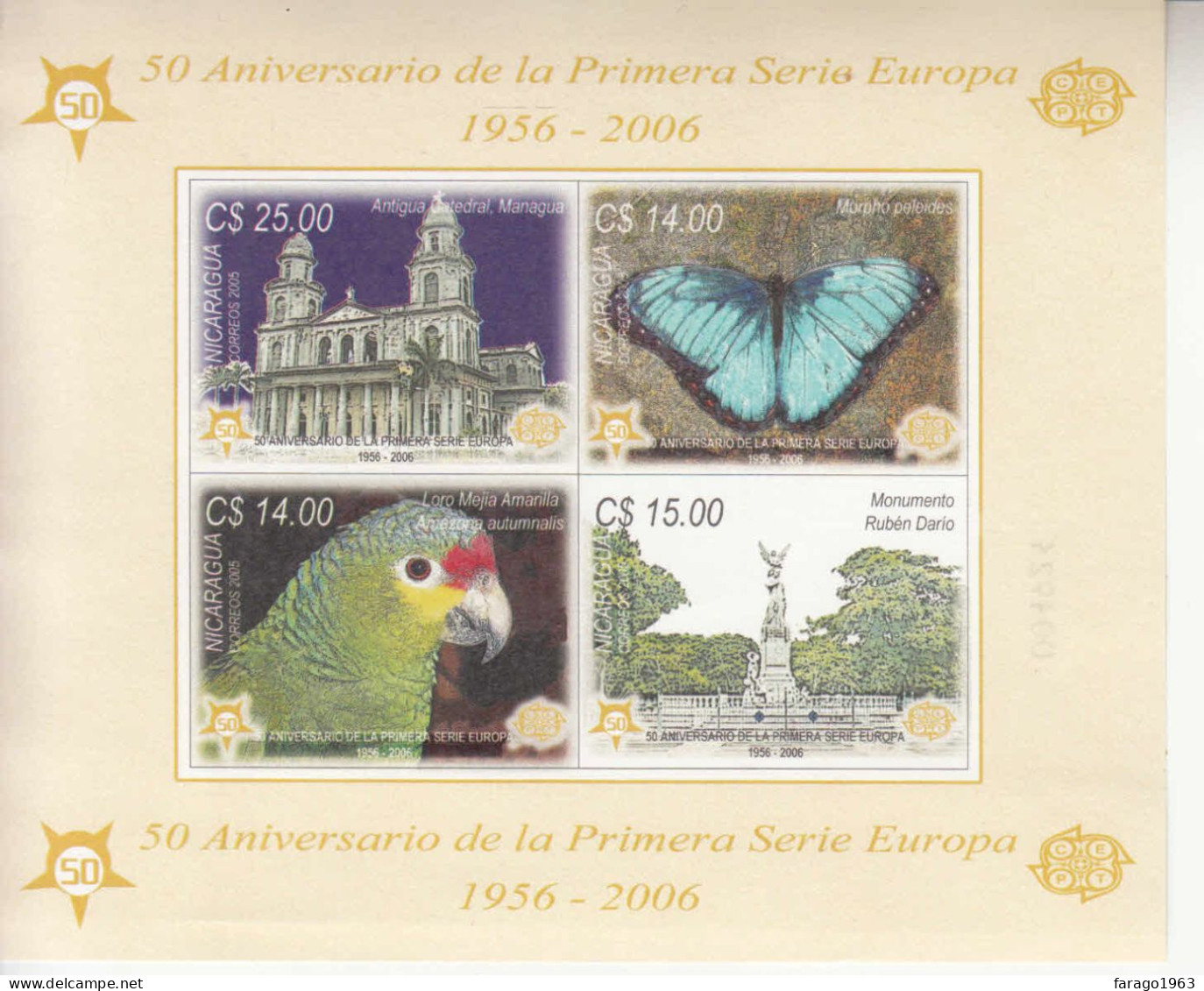 2006 Nicaragua Europa Stamps Butterflies Birds Parrots Souvenir Sheet MNH - Nicaragua