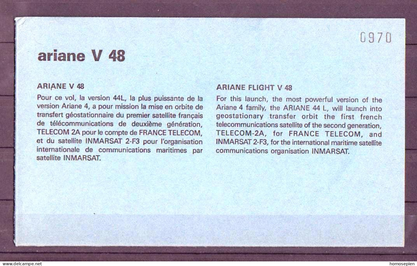 Espace 1991 12 17 - CNES - Ariane V48 - Lanceur - Europe