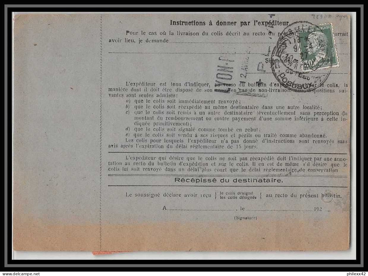 25339/ Bulletin D'expédition France Colis Postaux Fiscal Haut Rhin Mulhouse 3 Espérance Pour Lyon Valeur Déclarée Merson - Cartas & Documentos