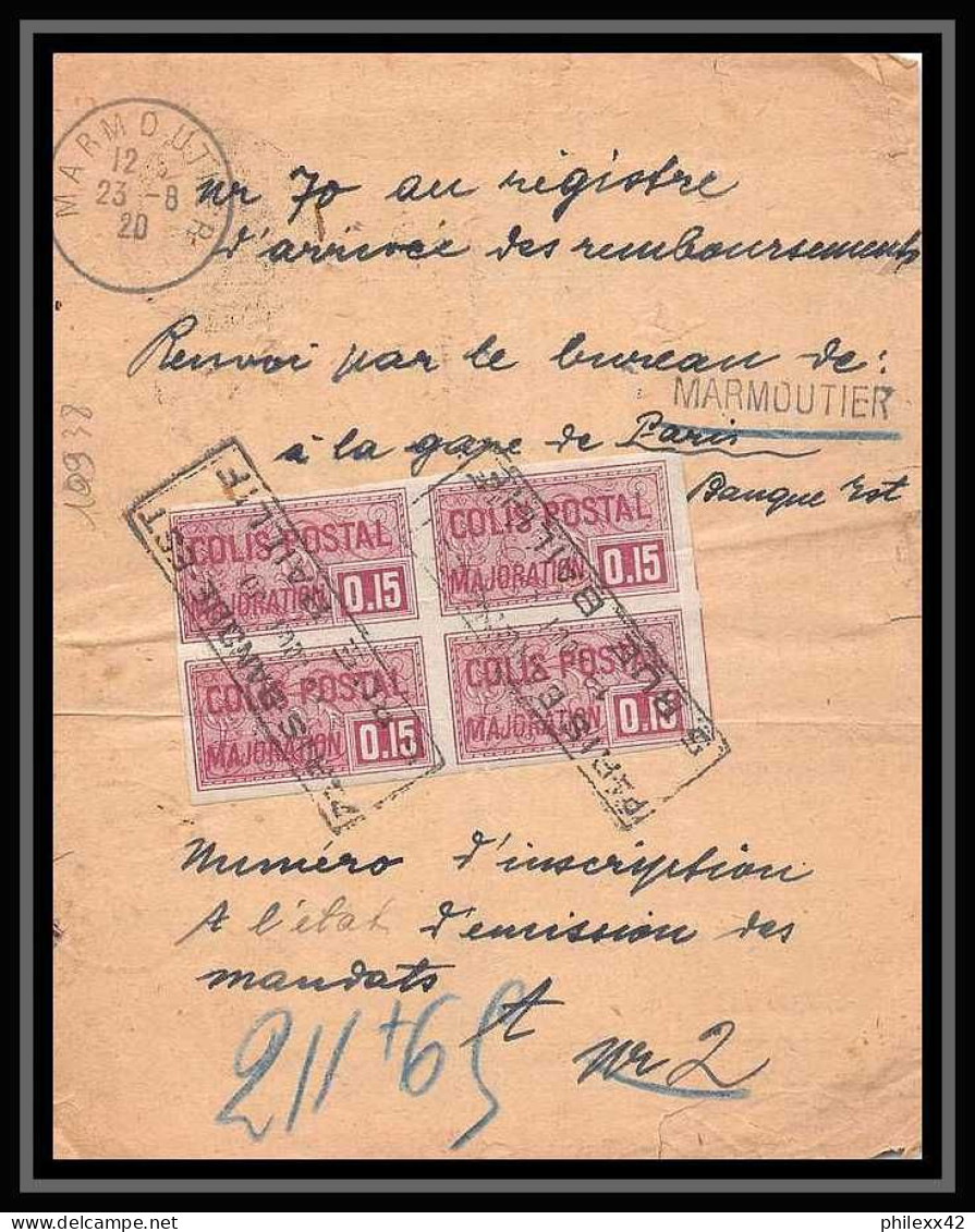 25303/ Bulletin D'expédition France Colis Postaux Bas Rhin Marmoutier 1920 N° 24 BLOC 4 Non Dentelé (imperforate) - Brieven & Documenten