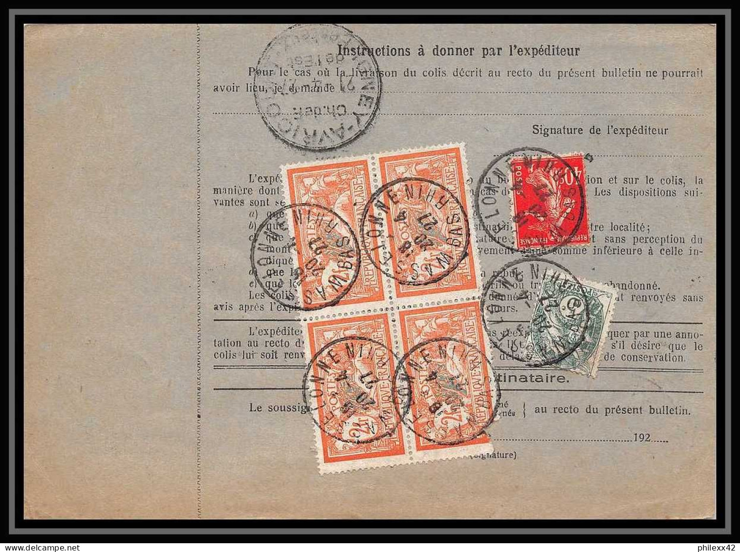 25278/ Bulletin D'expédition France Colis Postaux Fiscal Bas Rhin Wasselonne 1927 Merson N°145 Bloc 4 - Lettres & Documents