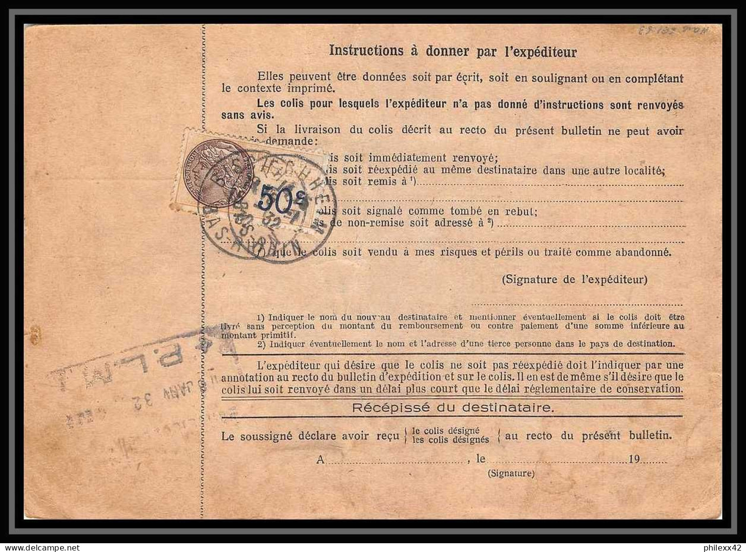 25261/ Bulletin D'expédition France Colis Postaux Fiscal Bas Rhin Bischheim Pour Marseille 1932 N° 260a Mont St Michel  - Lettres & Documents