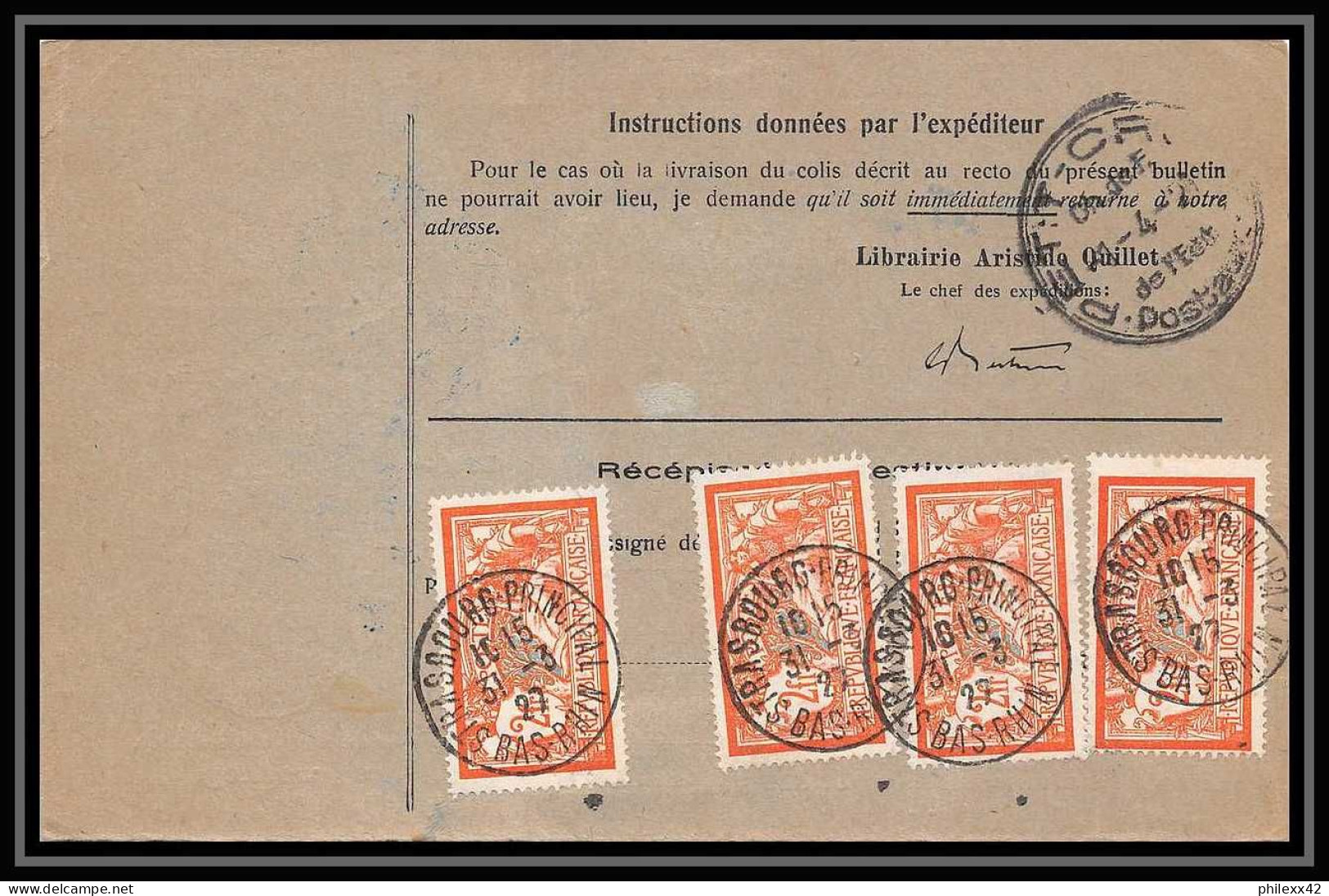 25246/ Bulletin D'expédition France Colis Postaux Fiscal Strasbourg Ppal 1927 Bordeaux Contre Remboursement Merson N°145 - Brieven & Documenten