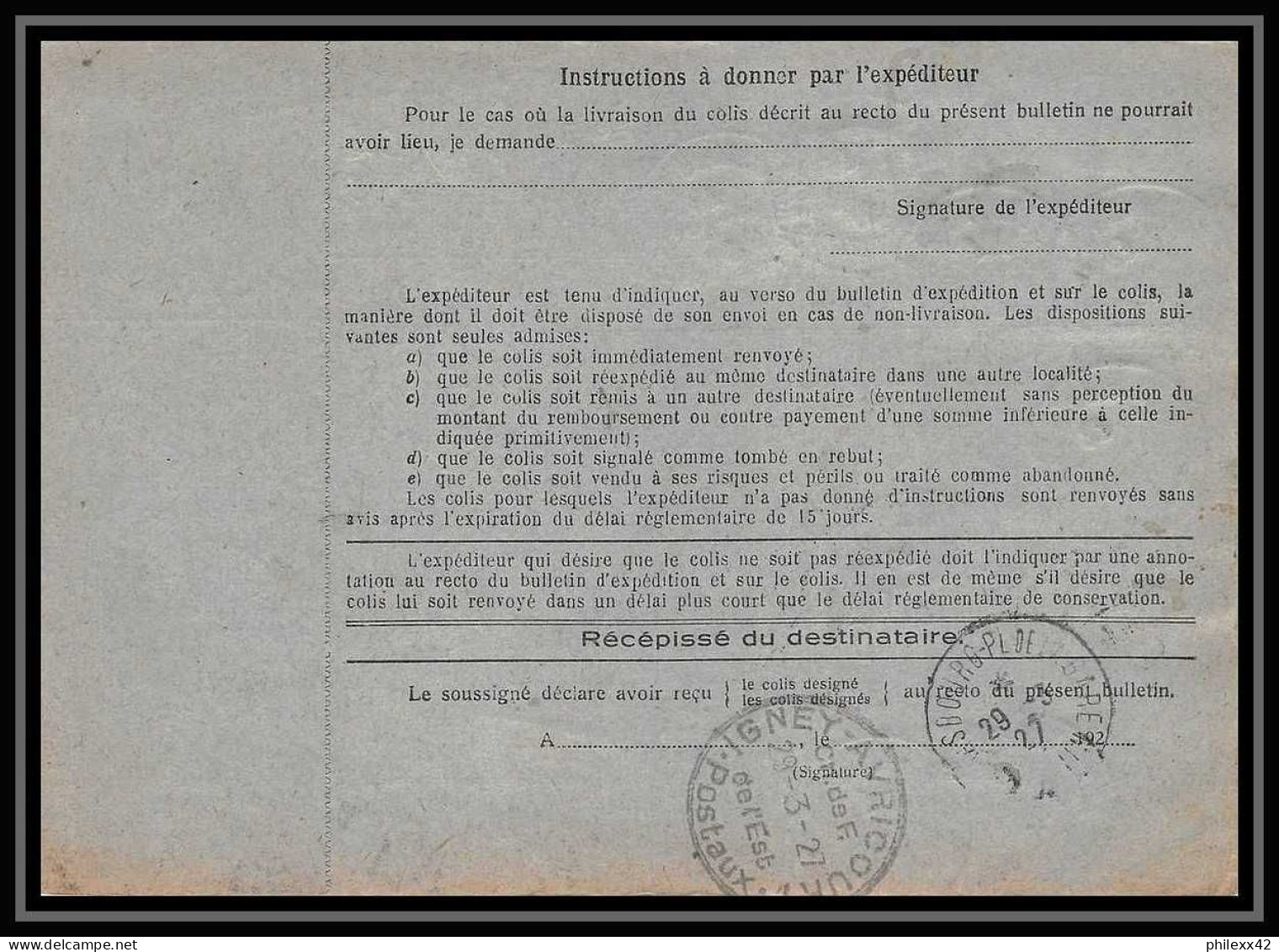 25232/ Bulletin D'expédition 1927 France Colis Postaux Fiscal Rhin Strasbourg 3 Pour Paris Merson N°123 Pasteur Blanc  - Cartas & Documentos