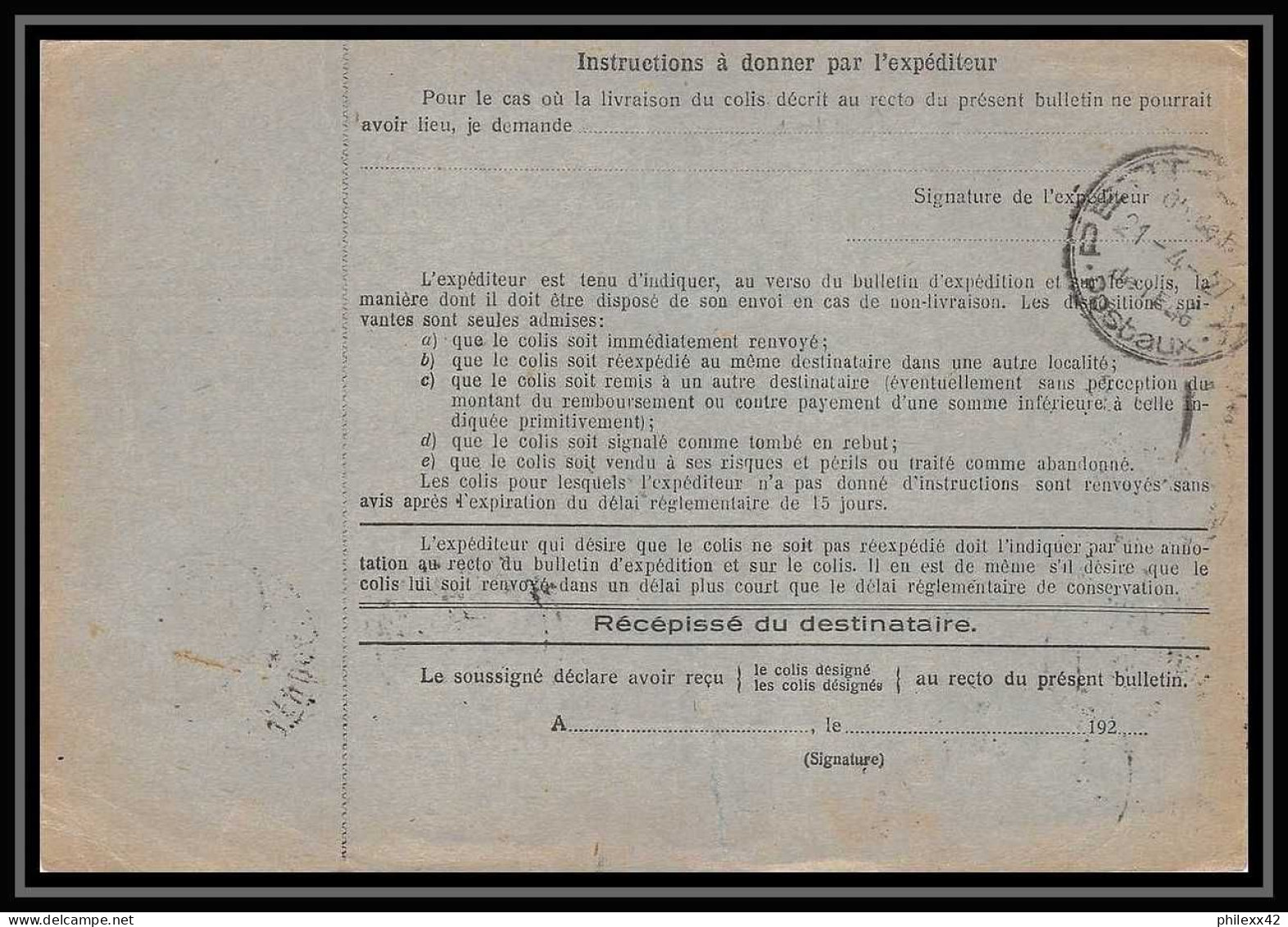 25216/ Bulletin D'expédition France Colis Postaux Fiscal Bas-Rhin Strasbourg Neudorf Pour Lyon Rhone 1927 Merson N°223  - Lettres & Documents