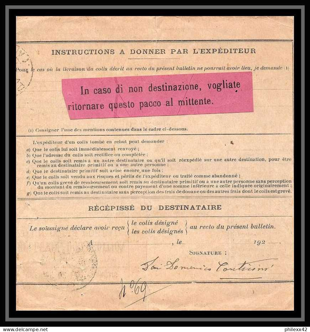 25130 Bulletin D'expédition France Colis Postaux Fiscal ANNECY 1925 POUR Italie (italy) ITALIA - Brieven & Documenten