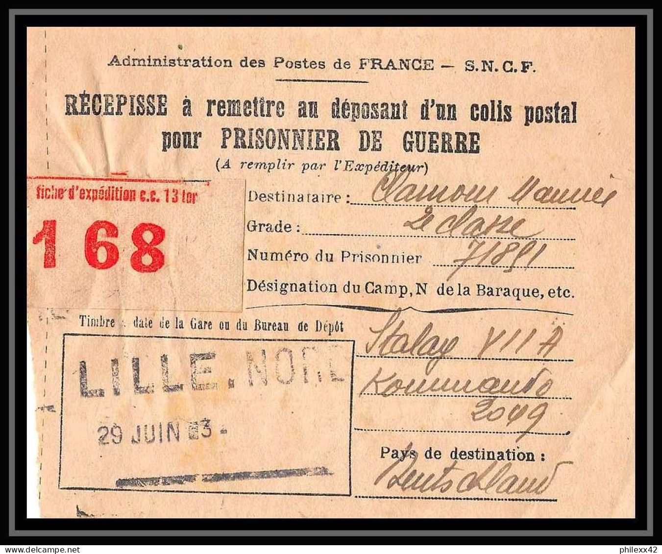 25166 - 4 Récépissé Prisonnier De Guerre (war Prisoner) France Lille / Romilly /  - Covers & Documents