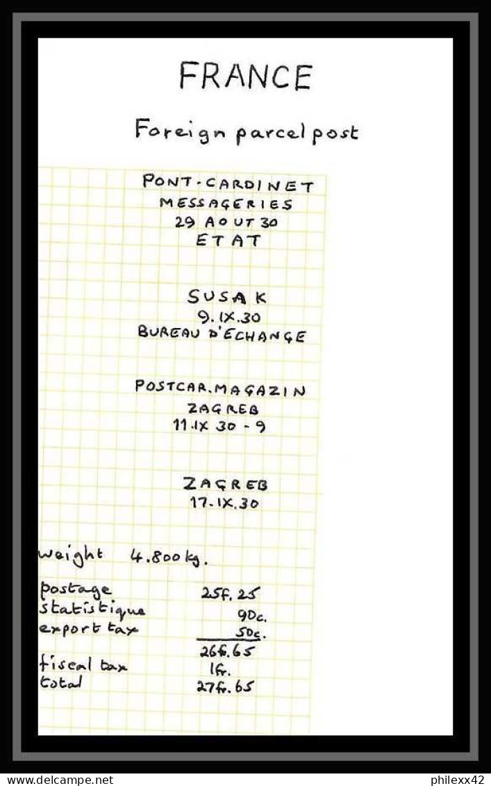 25105 Bulletin D'expédition France Colis Postaux Fiscal Gare De Pont-Cardinet Zagreb Croatie Croatia 29/8/1930 - Covers & Documents