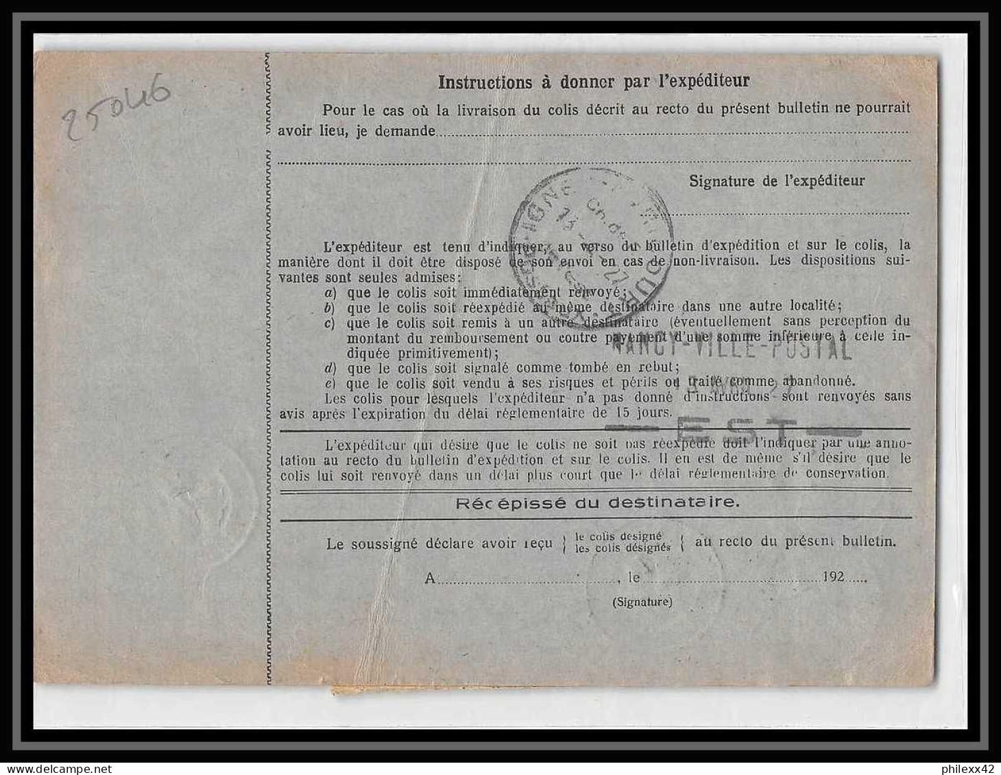 25046 Bulletin D'expédition France Colis Postaux Fiscal Haut Rhin 1927 Strasbourg Semeuse + Merson 145 Alsace-Lorraine  - Covers & Documents