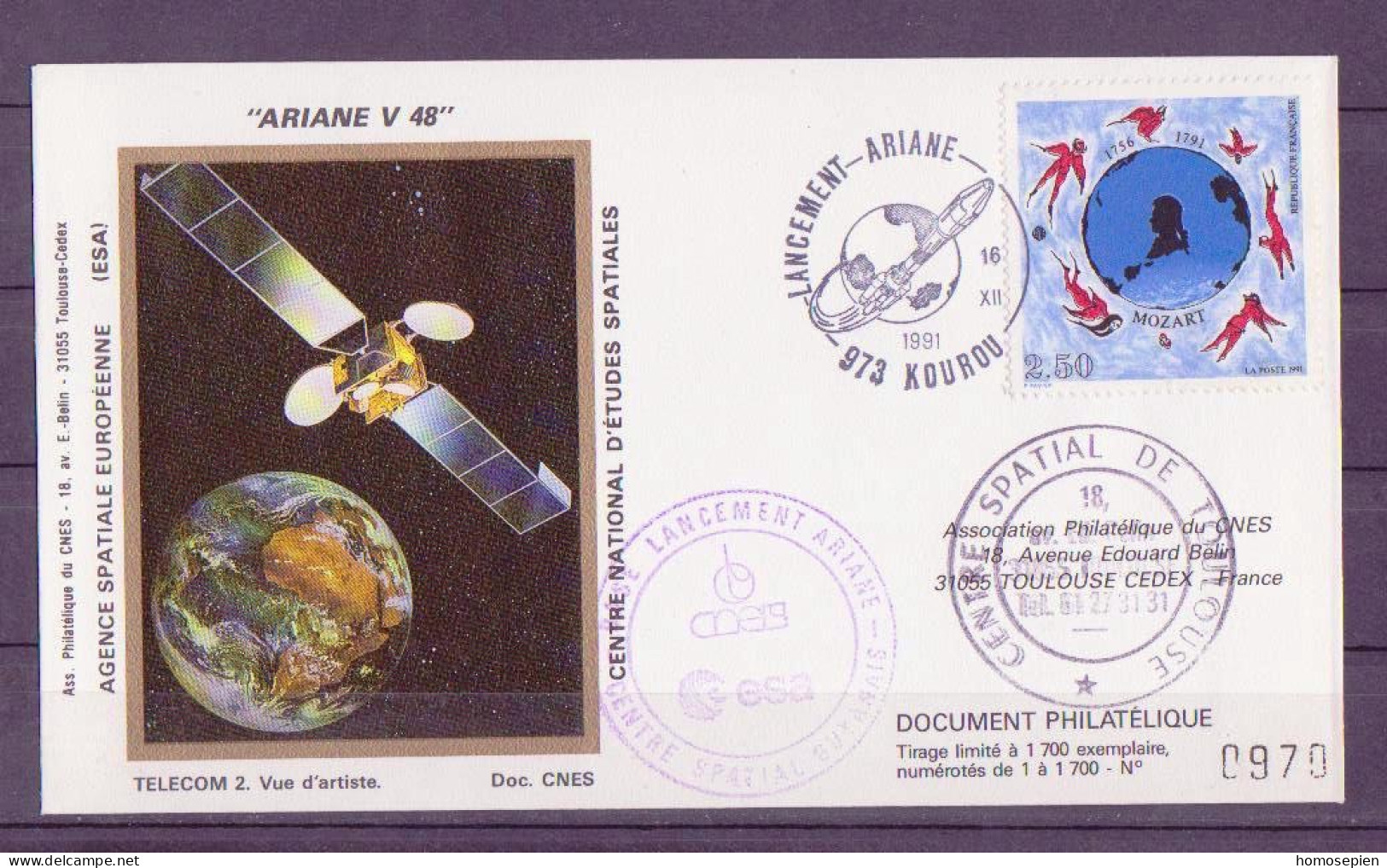 Espace 1991 12 17 - CNES - Ariane V48 - Satellite TELECOM 2A - Europe