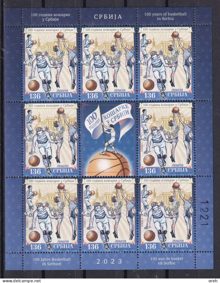 SERBIA 2023,SPORT,100 YEARS OFBASKETBALL IN SERBIA,SHEET,MNH - Basketbal