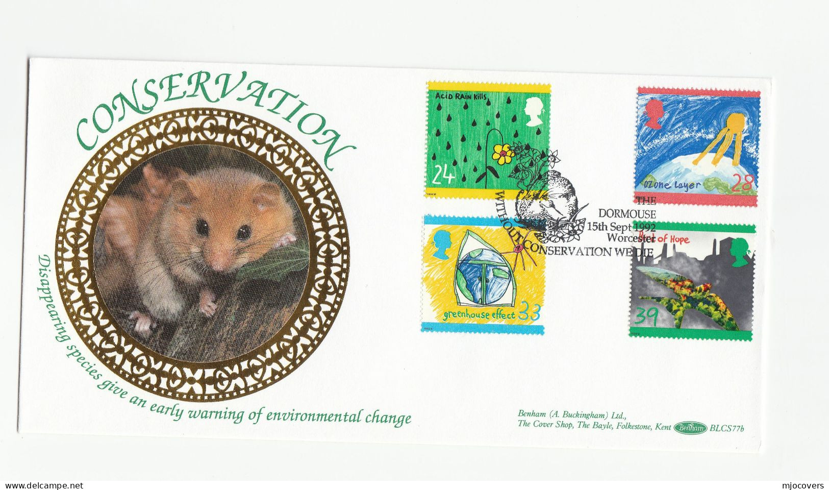 MOUSE CONSERVATION Special SILK FDC  The DORMOUSE WORCESTER  Set ENVIRONMENT CLIMATE GREEN Stamps GB Cover 1992 Mice - Knaagdieren