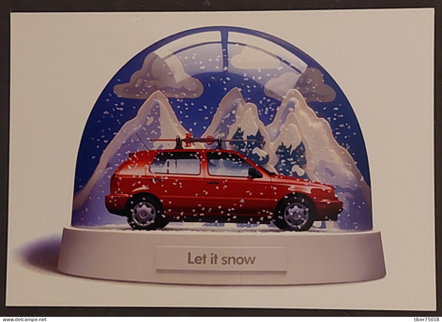 Carte Postale - Golf K2 Volkswagen (voiture Dans Une Boule à Neige) - Pubblicitari