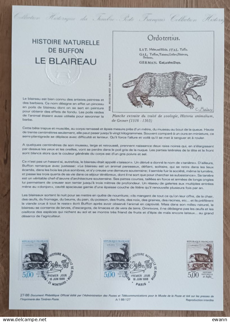 COLLECTION HISTORIQUE -  YT N°2542 - BUFFON / Le Blaireau - 1988 - 1980-1989
