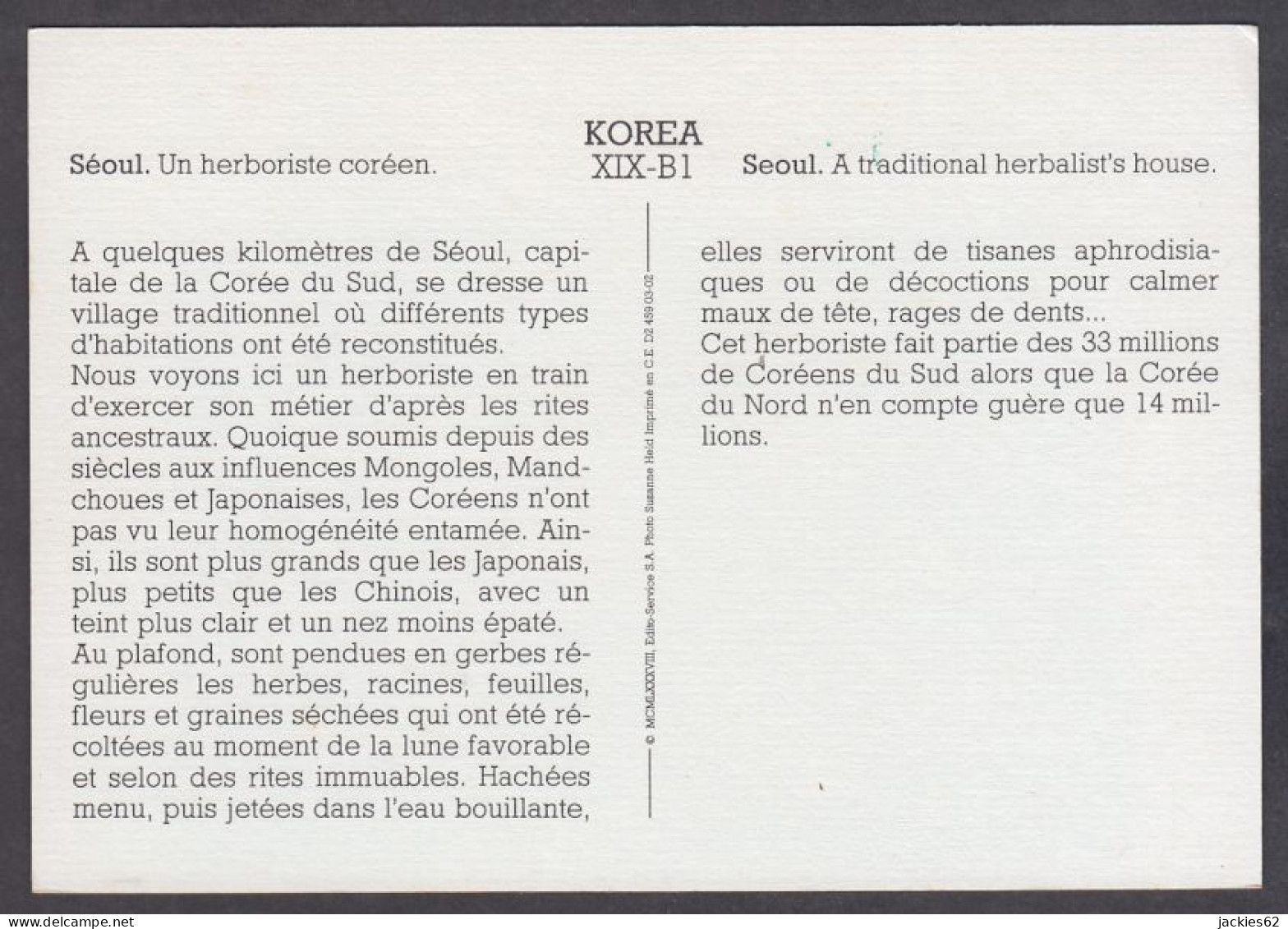 130003/ CORÉE, Séoul, Un Herboriste Corérn - Géographie