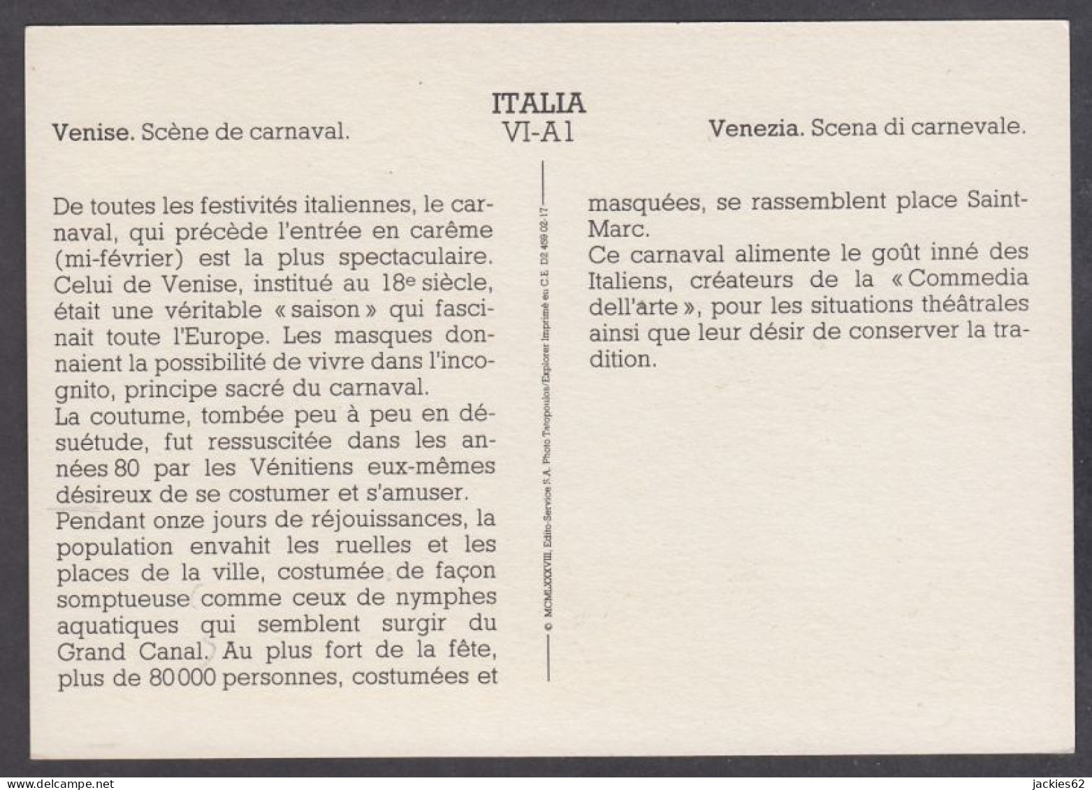 130002/ ITALIE, Venise, Scène De Carnaval - Geografia