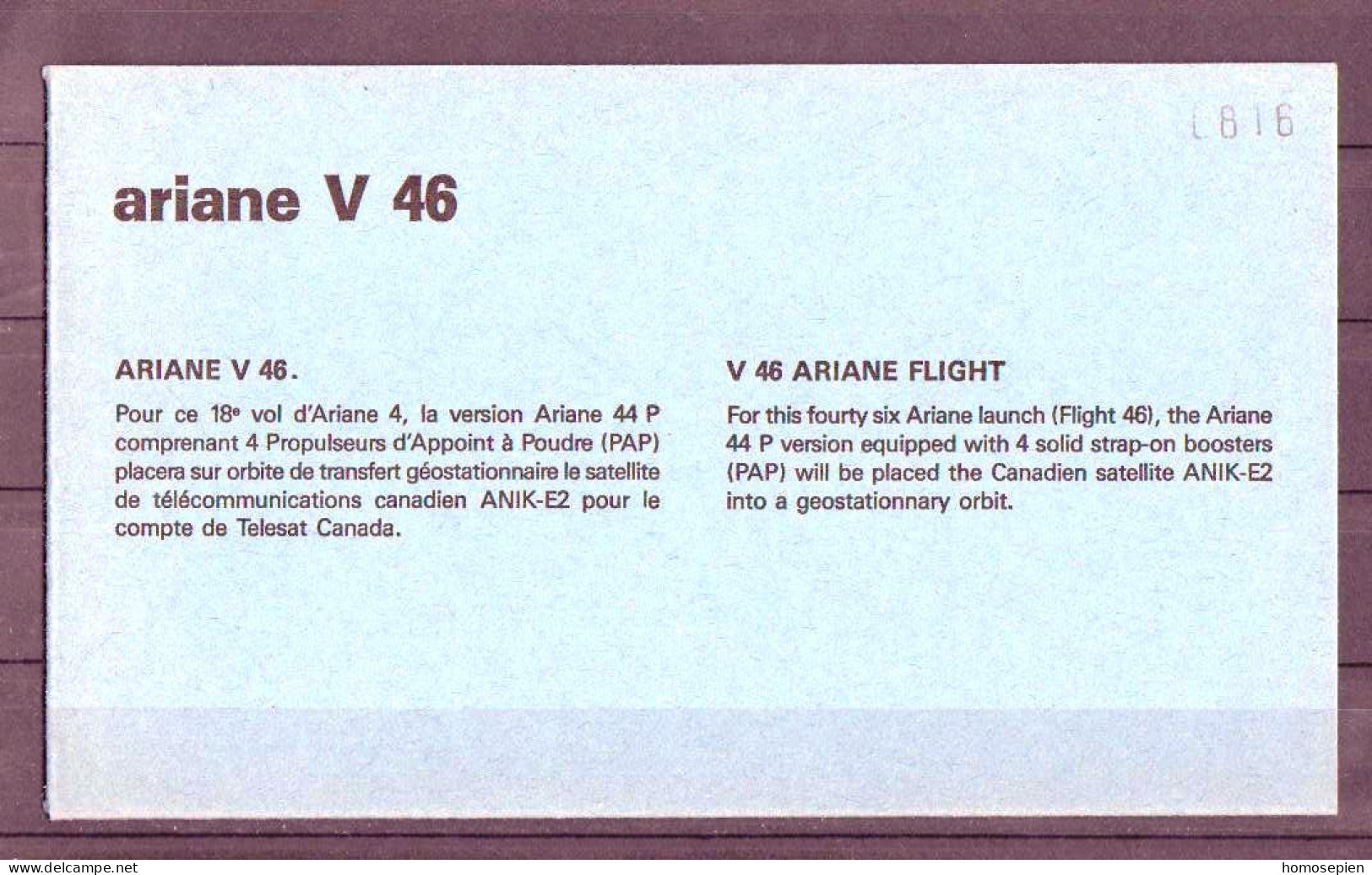 Espace 1991 09 27 - CNES - Ariane V46 - Lanceur - Europe