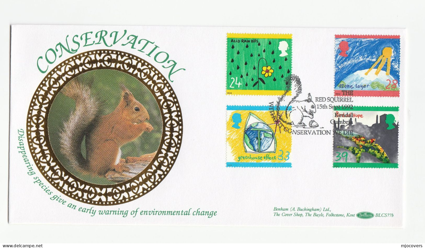 SQUIRREL  CONSERVATION Special SILK FDC The Red Squirrel Kendal Set ENVIRONMENT CLIMATE GREEN Stamps GB Cover 1992 - 1991-00 Ediciones Decimales