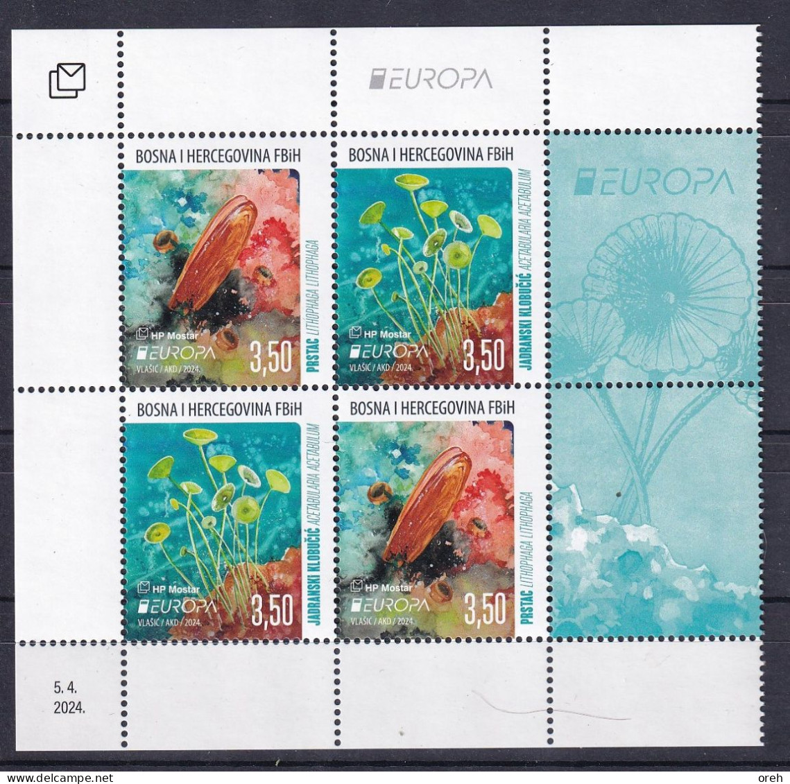 BOSNIA AND HERZEGOVINA  2024,POST MOSTAR,EUROPA CEPT,UNDERSEA WORLD,WIGNETTE ,MNH - Bosnia Herzegovina