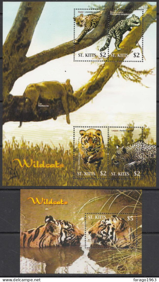 2005 St. Kitts Wild Cats Tigers Leopards Lions Complete Set Of 2 Sheets MNH - St.Kitts And Nevis ( 1983-...)