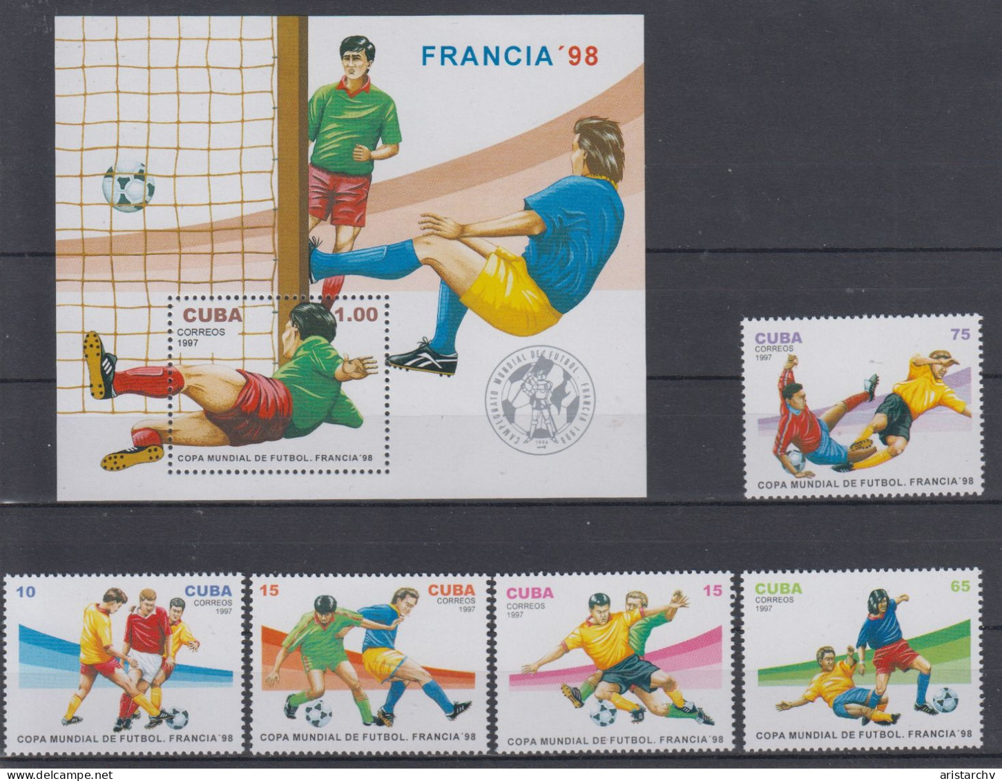 CUBA 1998 FOOTBALL WORLD CUP S/SHEET AND 5 STAMPS - 1998 – Francia