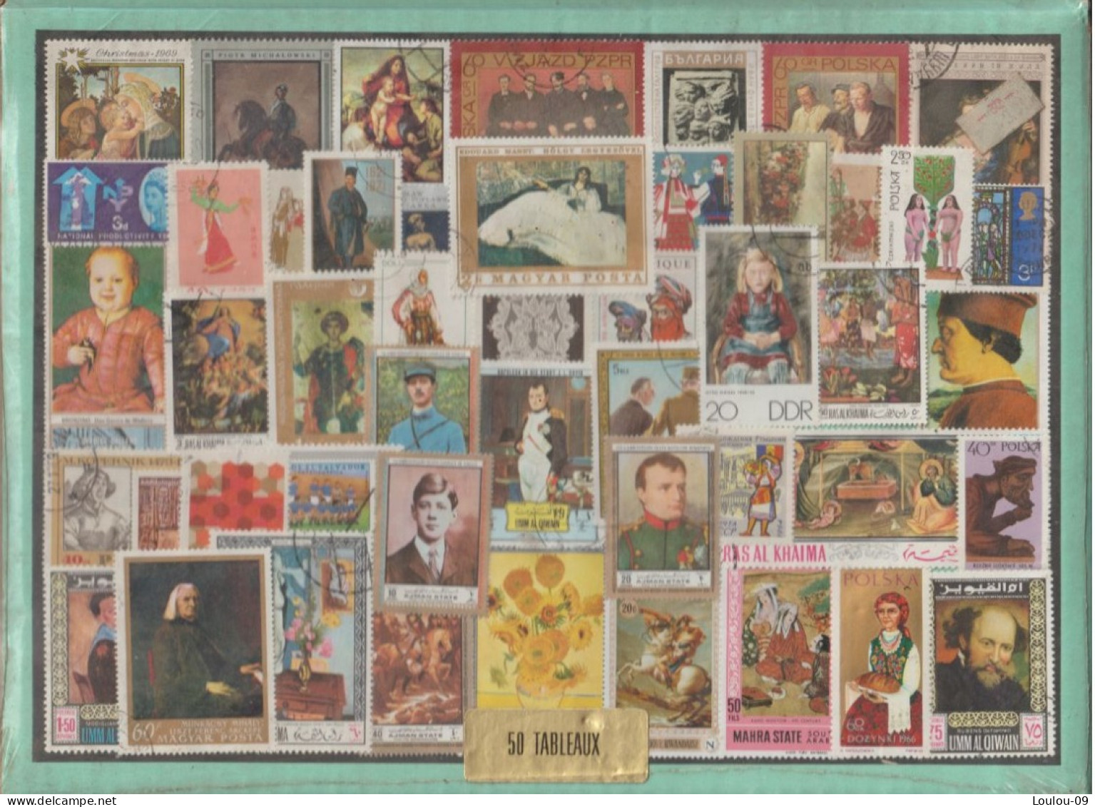 Planche Timbres Thiaude Vers 1980-50 Tableaux - Collections