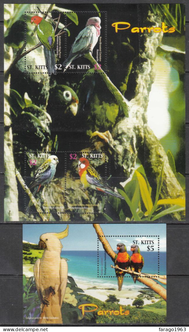 2005 St. Kitts Parrots Birds Complete Set Of 2 Sheets MNH - St.Kitts Und Nevis ( 1983-...)