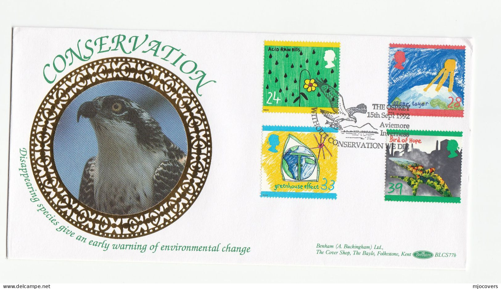 OSPREY CONSERVATION Special SILK FDC The Osprey Aviemore Set ENVIRONMENT CLIMATE GREEN Stamps GB Cover 1992 Bird  Birds - Adler & Greifvögel