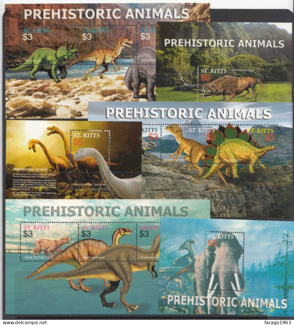2005 St. Kitts Prehistoric Animals Dinosaurs Mammoths Complete Set Of 6 Sheets MNH - St.Kitts And Nevis ( 1983-...)