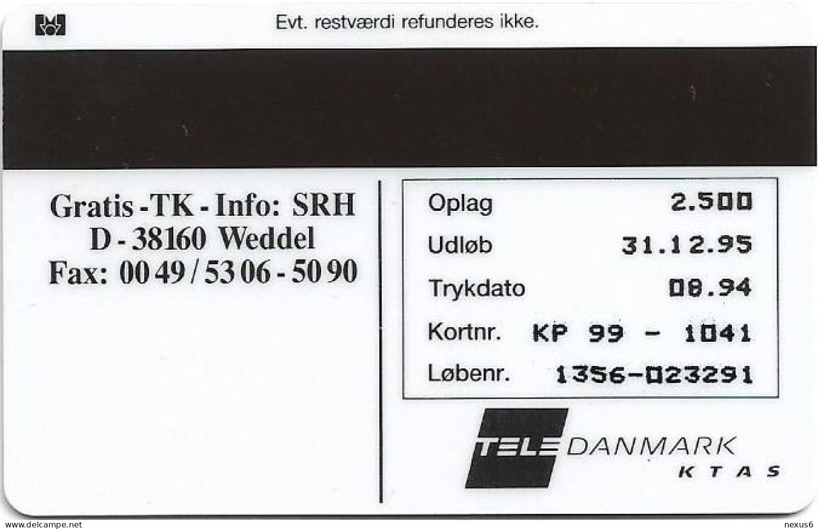 Denmark - KTAS - Ships (Green) - Aquitania - TDKP099 - 08.1994, 2.500ex, 5kr, Used - Danemark