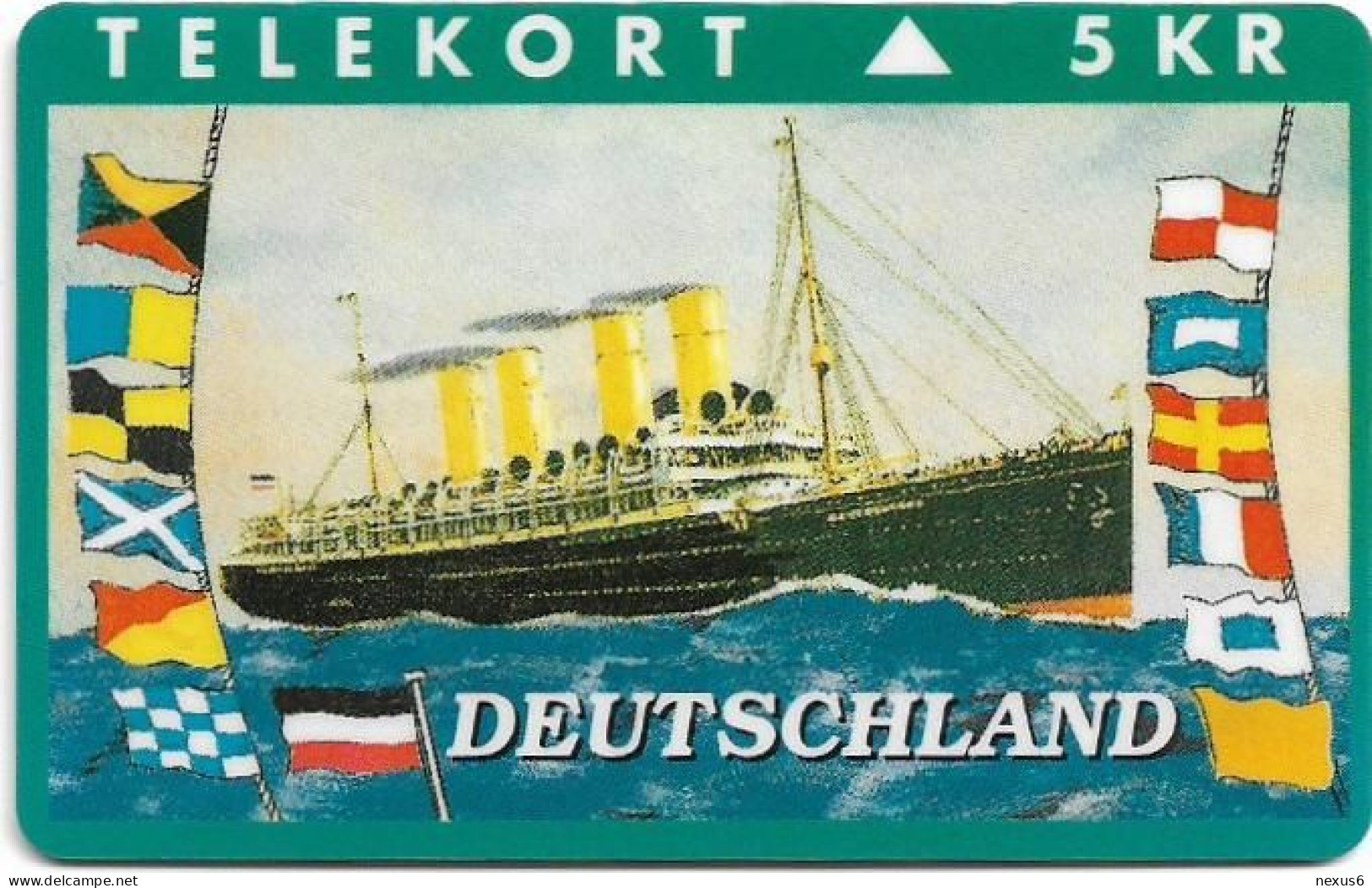 Denmark - KTAS - Ships (Green) - Deutschland - TDKP069 - 03.1994, 2.500ex, 5kr, Used - Dänemark