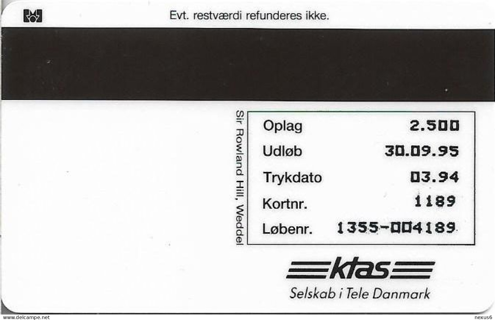 Denmark - KTAS - Ships (Green) - Deutschland - TDKP069 - 03.1994, 2.500ex, 5kr, Used - Denmark