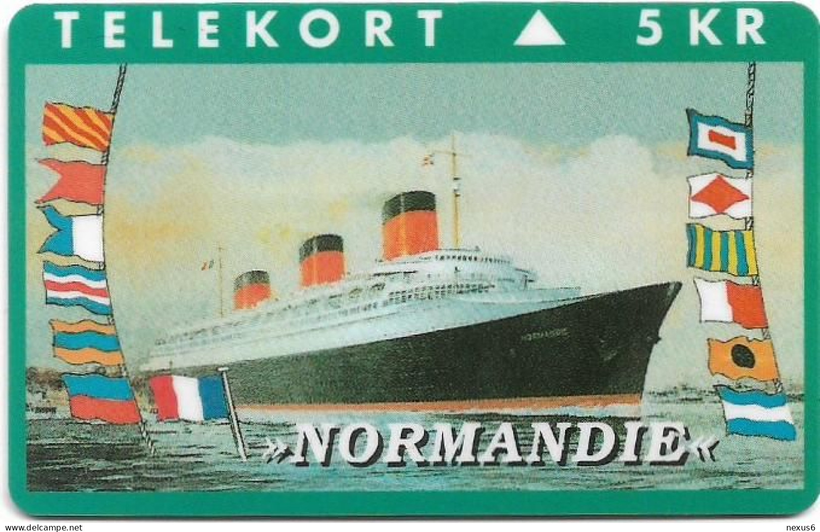 Denmark - KTAS - Ships (Green) - Normandie - TDKP083 - 04.1994, 2.500ex, 5kr, Used - Dänemark