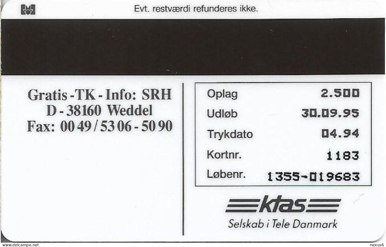 Denmark - KTAS - Ships (Green) - Normandie - TDKP083 - 04.1994, 2.500ex, 5kr, Used - Denmark