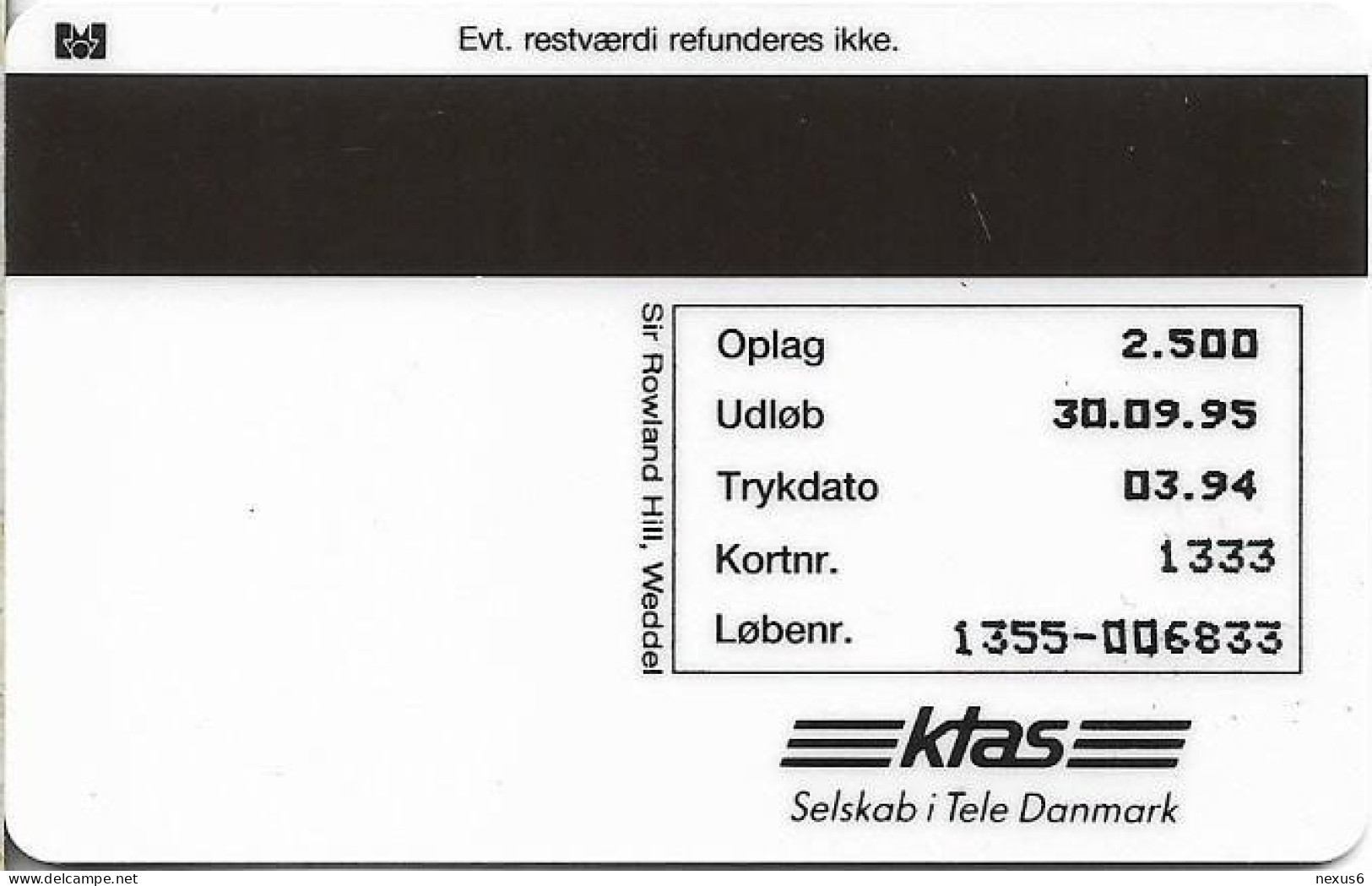 Denmark - KTAS - Ships (Green) - Rotterdam - TDKP070 - 03.1994, 2.500ex, 5kr, Used - Danemark