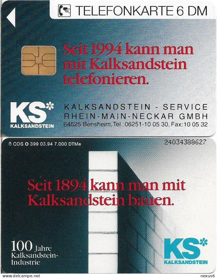 Germany - KS Kalksandstein GmbH (Overprint ''Rhein Main Neckar GmbH'') - O 0399 - 03.1994, 6DM, Used - O-Series: Kundenserie Vom Sammlerservice Ausgeschlossen