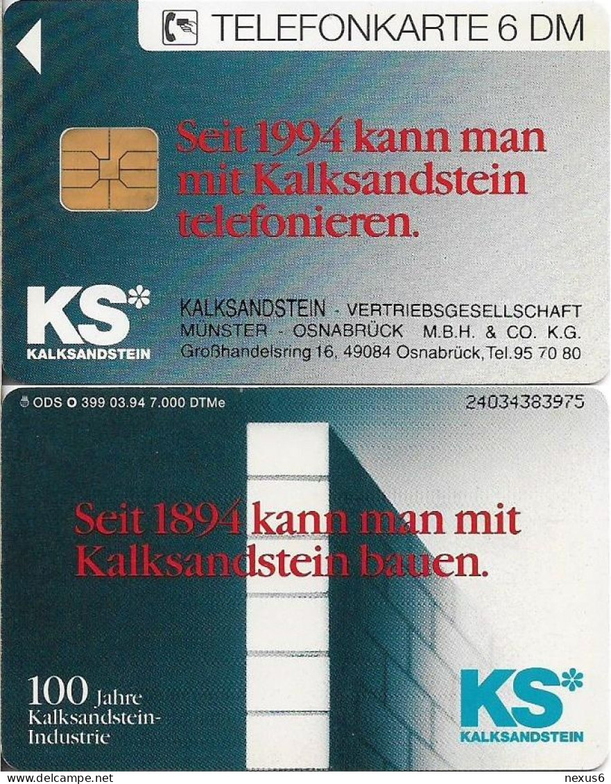 Germany - KS Kalksandstein GmbH (Overprint ''Vertriebsgesellschaft'') - O 0399 - 03.1994, 6DM, Used - O-Series : Series Clientes Excluidos Servicio De Colección