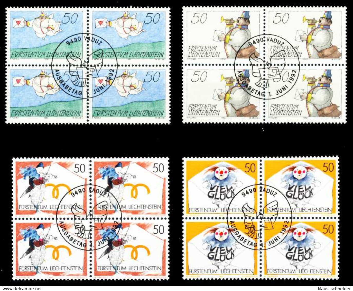 LIECHTENSTEIN 1992 Nr 1041-1044 Zentrisch Gestempelt VIERERBL X60A40A - Used Stamps